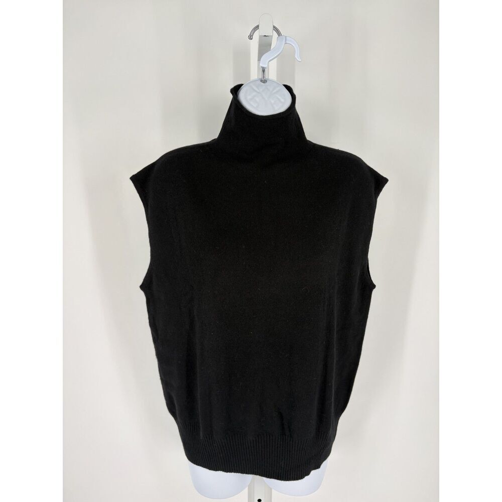 NWT 100% Pure Cashmere Black Sleeveless Turtleneck Sweater Vest Luxury Knit Top
